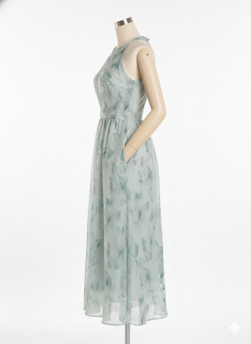 Sage Bloom Halter Midi Dress with In-Built Bra