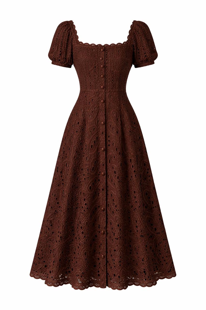 Mocha Bloom Lace Built-In Bra Office Dress