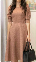 Cocoa Grace Midi Dress (Brown fitted flare)