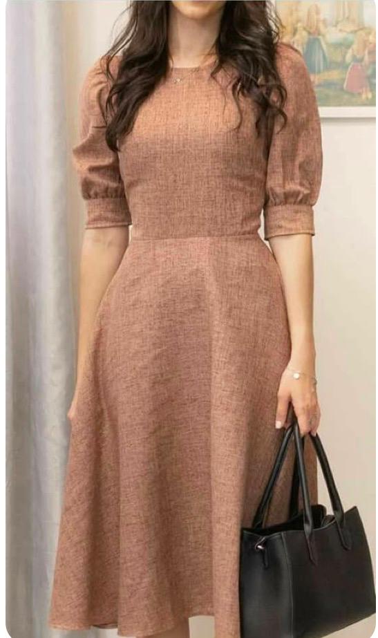 Cocoa Grace Midi Dress (Brown fitted flare)