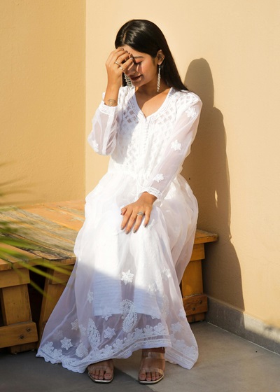 A woman in Ethnic Wear with Built-in Bra